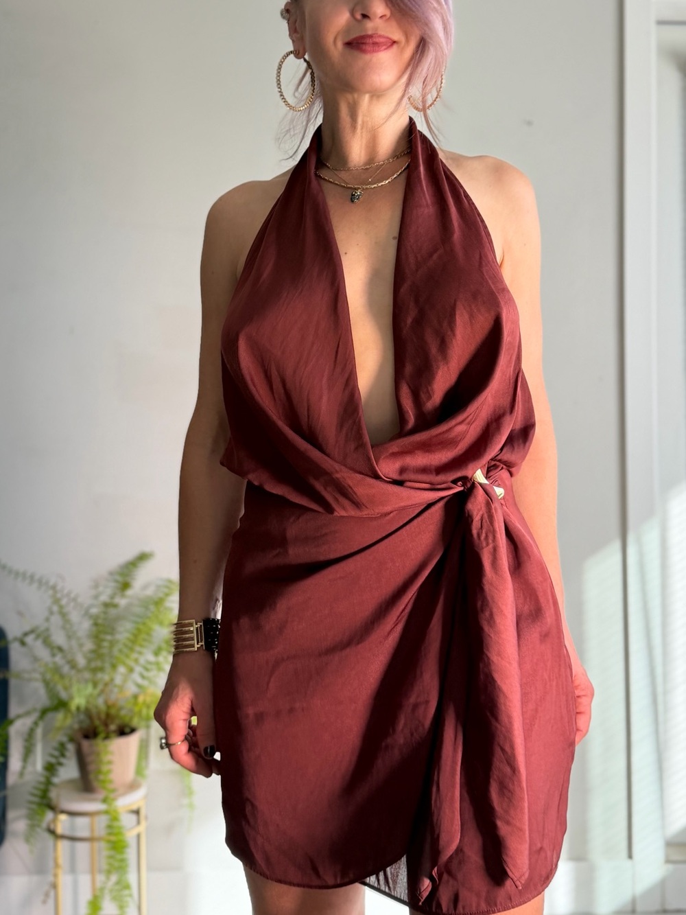 * NWT * ZARA Burgundy Halter Wrap Mini Dress - Size L